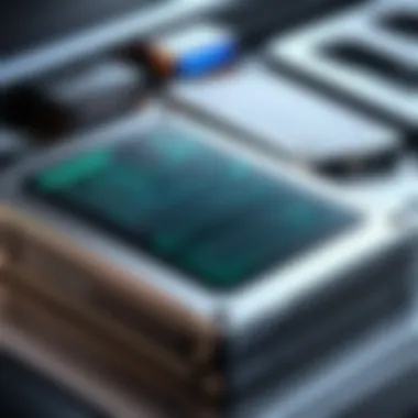 Encrypted Data Display on Portable Hard Drives Close-up of a portable hard drive with encrypted data display