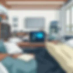 A cluttered living room with a couch and cushions