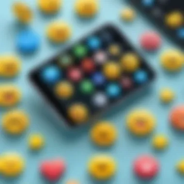 A creative smartphone displaying various emoji applications