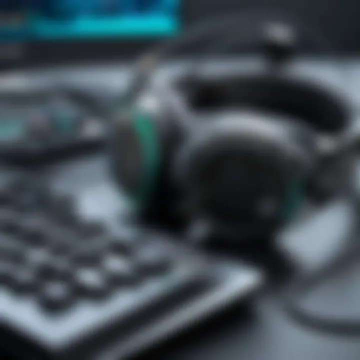 High-quality microphone and headset positioned next to a gaming keyboard.