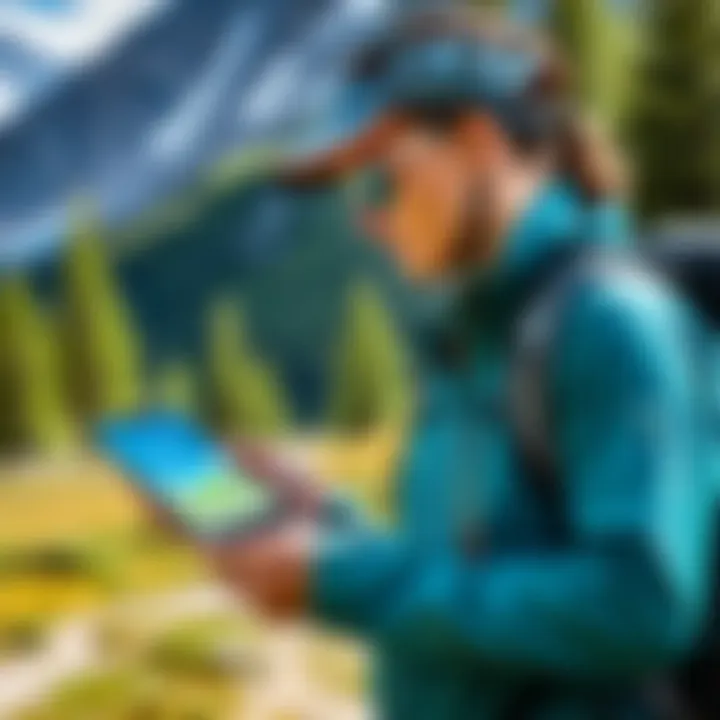 An outdoor enthusiast checking wind speed on a mobile device while hiking