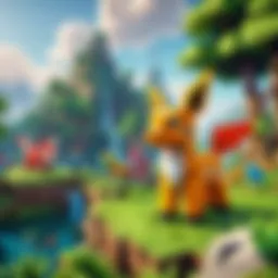 Vibrant Pixelmon characters in an enchanting Minecraft landscape