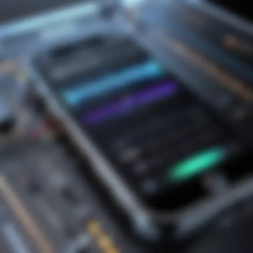 A close-up view of an iPhone showcasing its recording interface with sound waves.