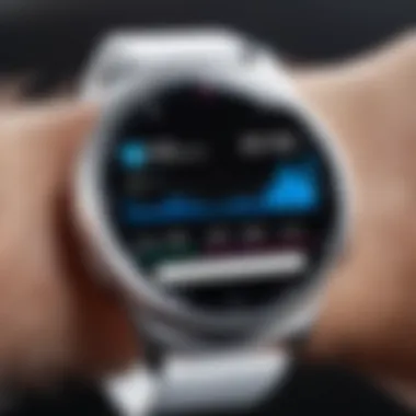 Close-up of Samsung Gear watch displaying health metrics