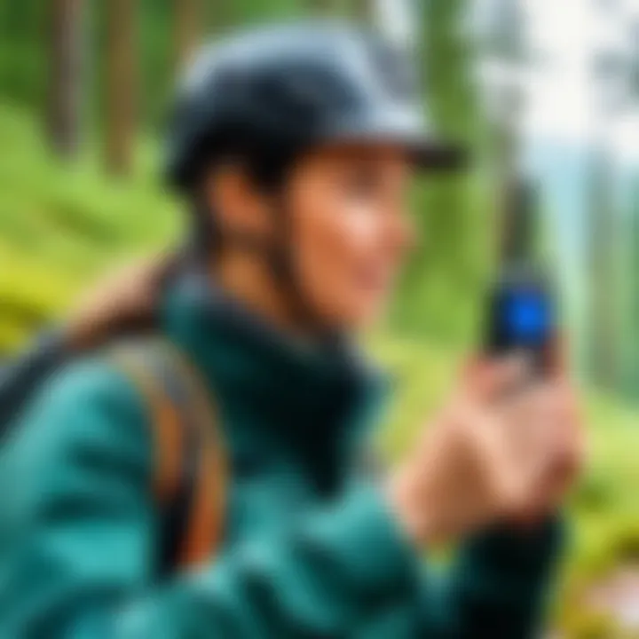 User engaging with a walkie talkie during an adventure