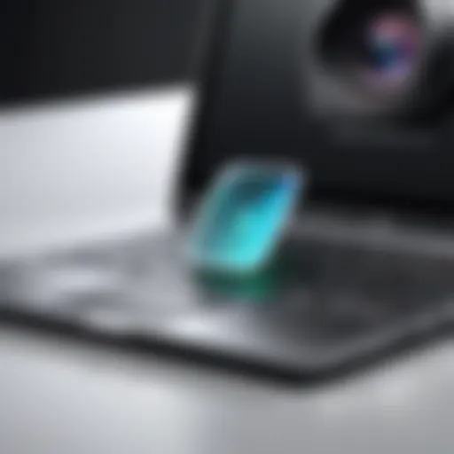 Close-up view of a laptop with a camera cover slide installed