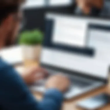 User Using Translation Software on Laptop Visual of a user interacting with a translation software on a laptop