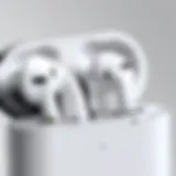 Close-up view of AirPods connected to a Bluetooth dongle