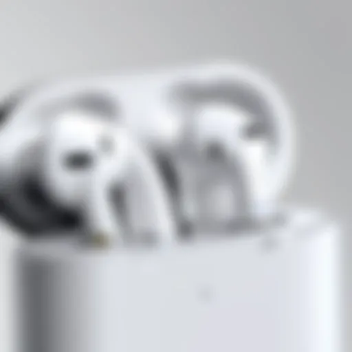 Close-up view of AirPods connected to a Bluetooth dongle