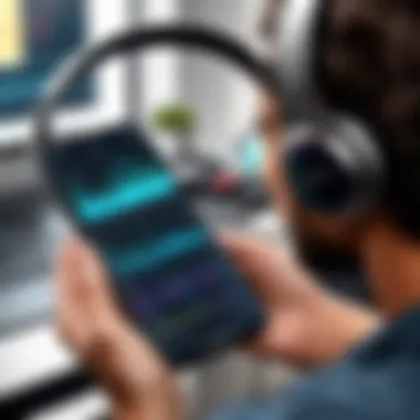 Enhancing Music Experience with Equalizer Apps Person enjoying music with headphones and an equalizer app on a smartphone