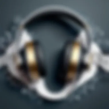 Illustration of headphones with bass notes surrounding them